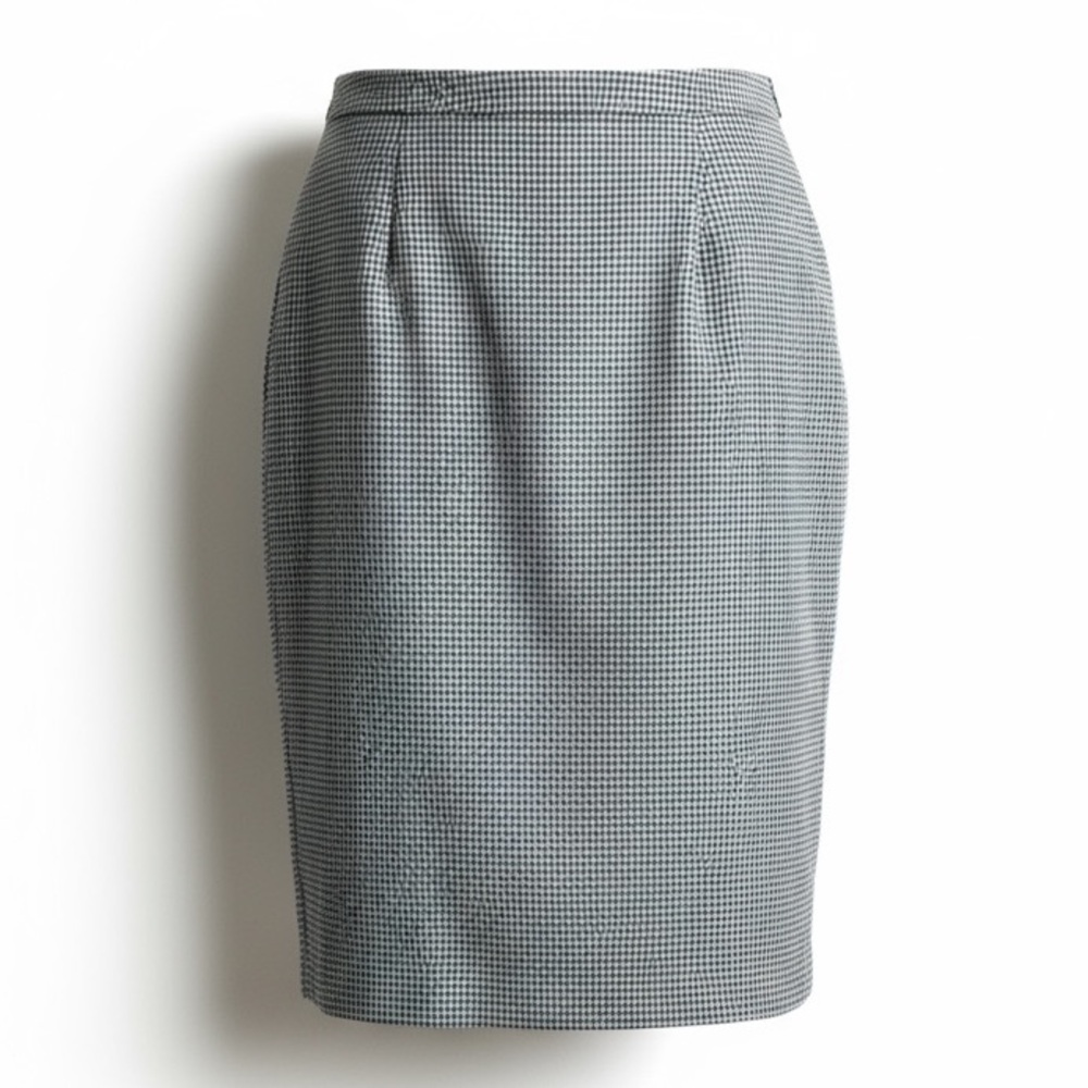 Anne Klein Vintage Wool Houndstooth Pencil Skirt Office Workwear Black White 8